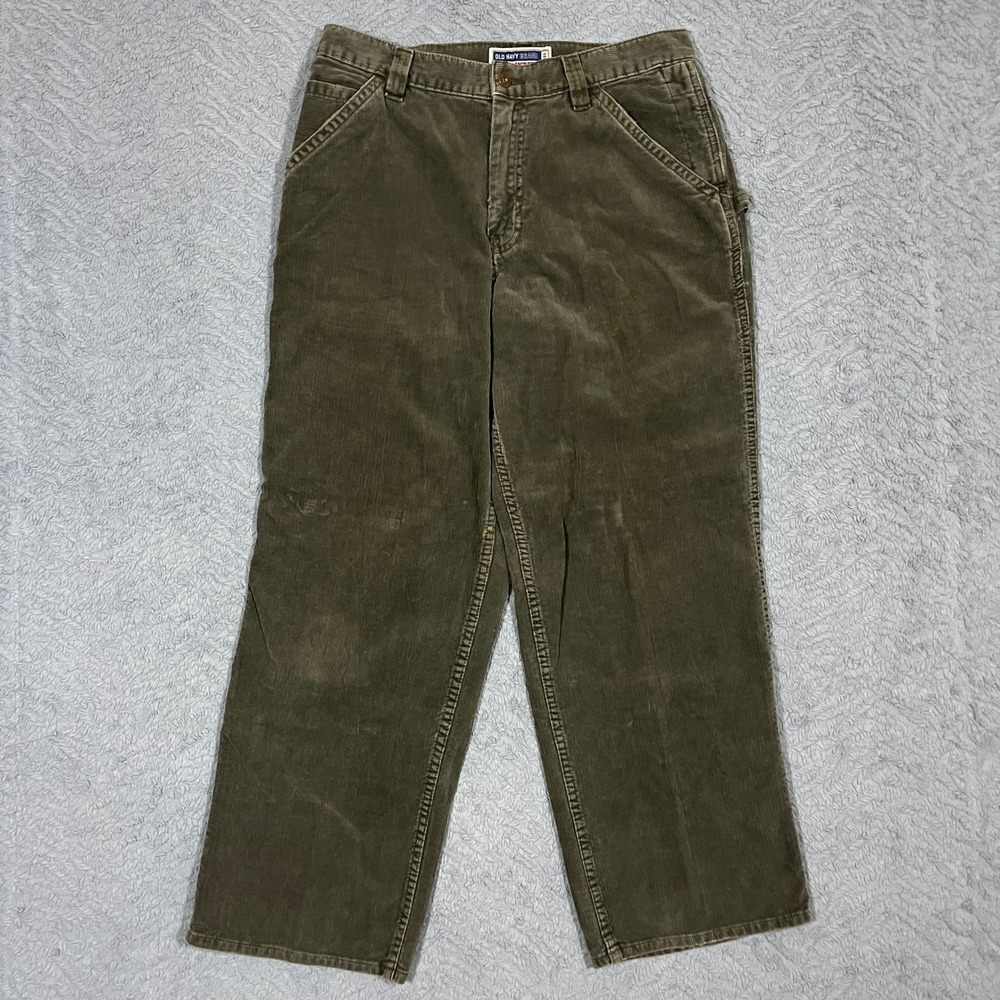 Vintage Old Navy Painters Jeans Mens (32x28.5) Green Corduroy Carpenter Pants